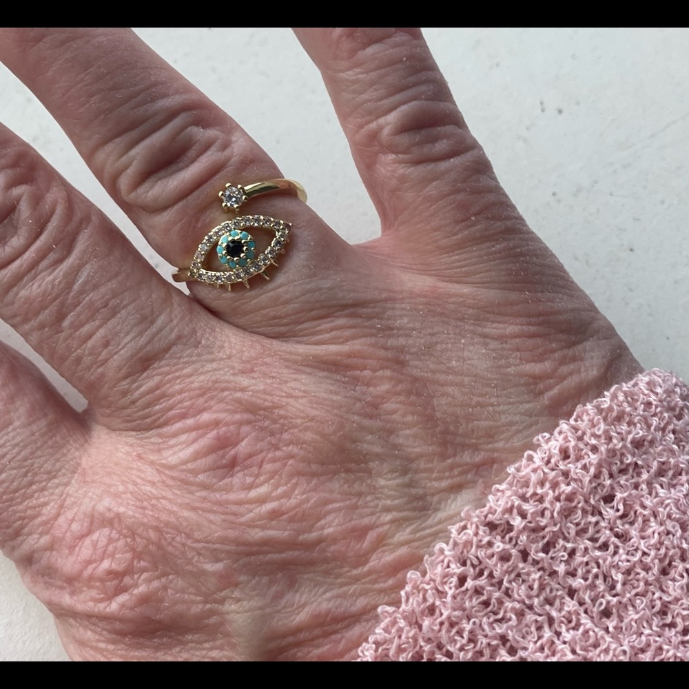 Copper Rhinestone evil eye ring - Picture 4 of 5